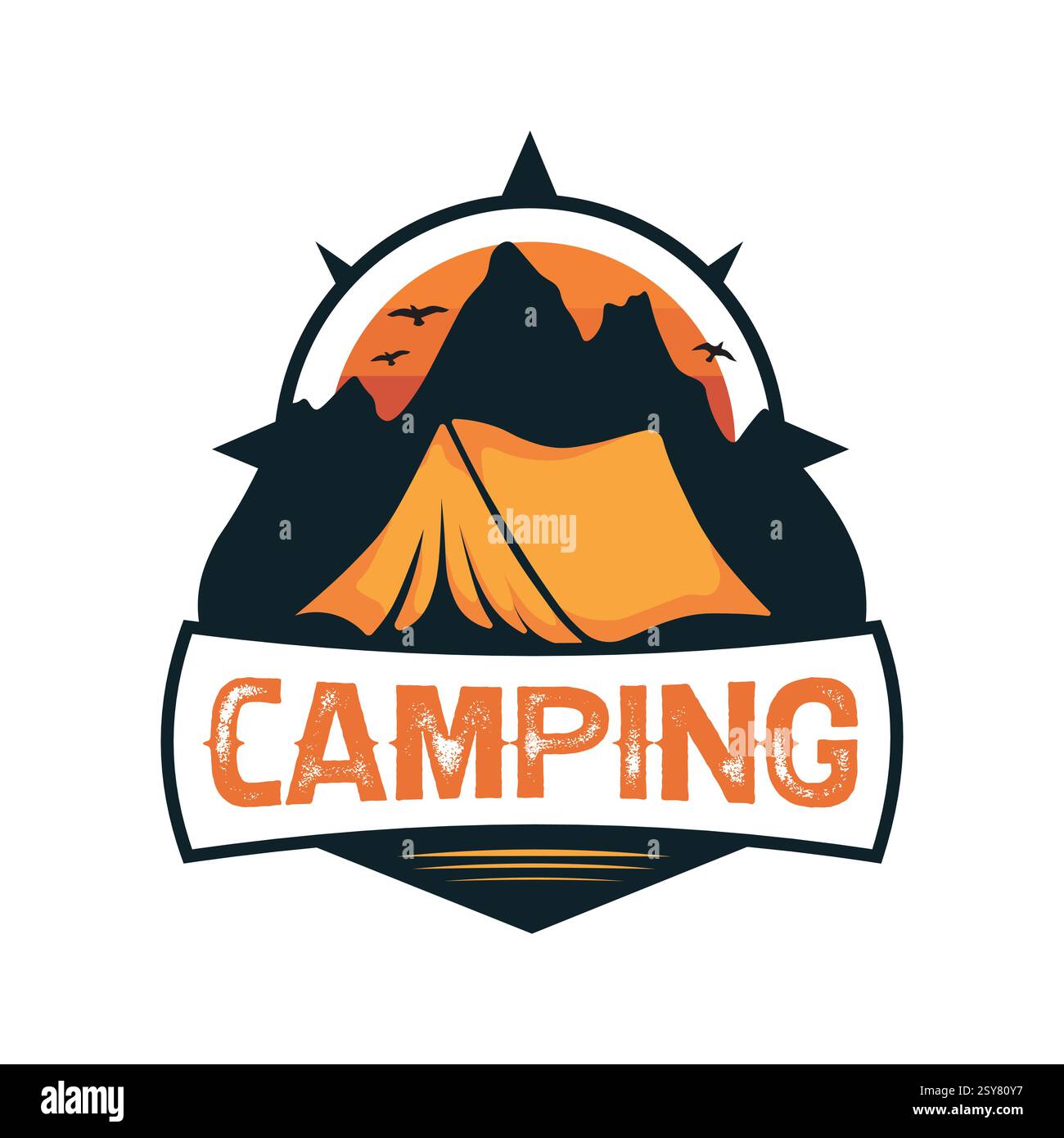 Esplora la natura selvaggia: Elegante design con logo Camping per gli amanti dell'avventura Illustrazione Vettoriale