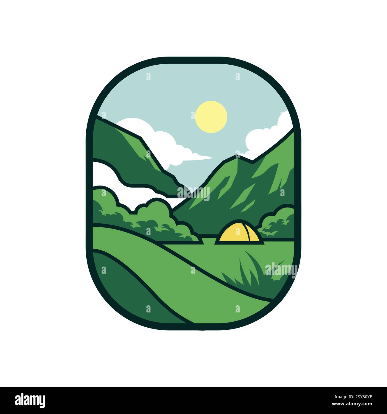 Disegno vettoriale con logo logo per l'avventura all'aperto e in campeggio. Illustrazione Vettoriale