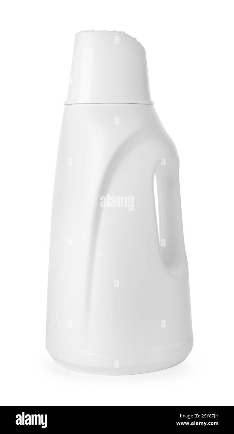 Flacone di detergente isolato su bianco Foto Stock
