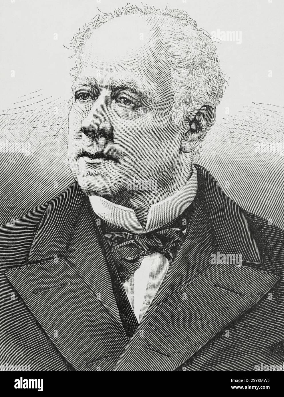 José de Salamanca y Mayol (1811-1883), i marchese di Salamanca e i conte di los Llanos. Aristocratico spagnolo, uomo d'affari e politico. Promotore delle prime linee ferroviarie spagnole. Verticale. Disegno di Badillo. Incisione di Arturo Carretero (1852-1903). La Ilustración Española y americana (The Spanish and American Illustration), 1883. Foto Stock