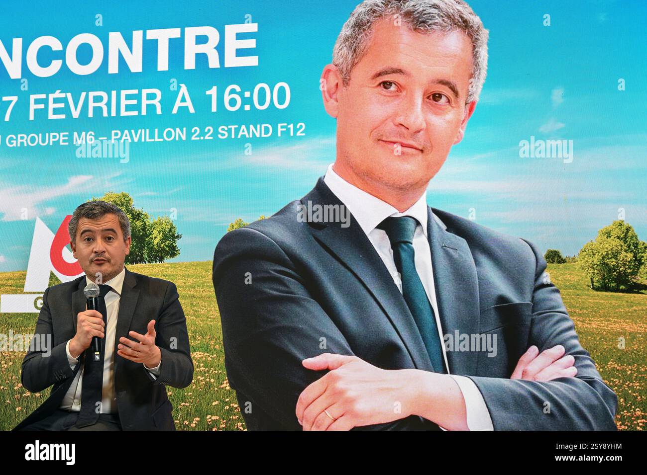 Parigi, Francia. 27 febbraio 2025. Il ministro della giustizia, Gerald Darmanin, al Salon de l'Agriculture 2025, a porte de Versailles, Parigi, 27 febbraio 2025. - 27/02/2025 - Francia/Ile-de-France (regione)/Parigi - julien mattia/Agence Credit: LE PICTORIUM/Alamy Live News Foto Stock
