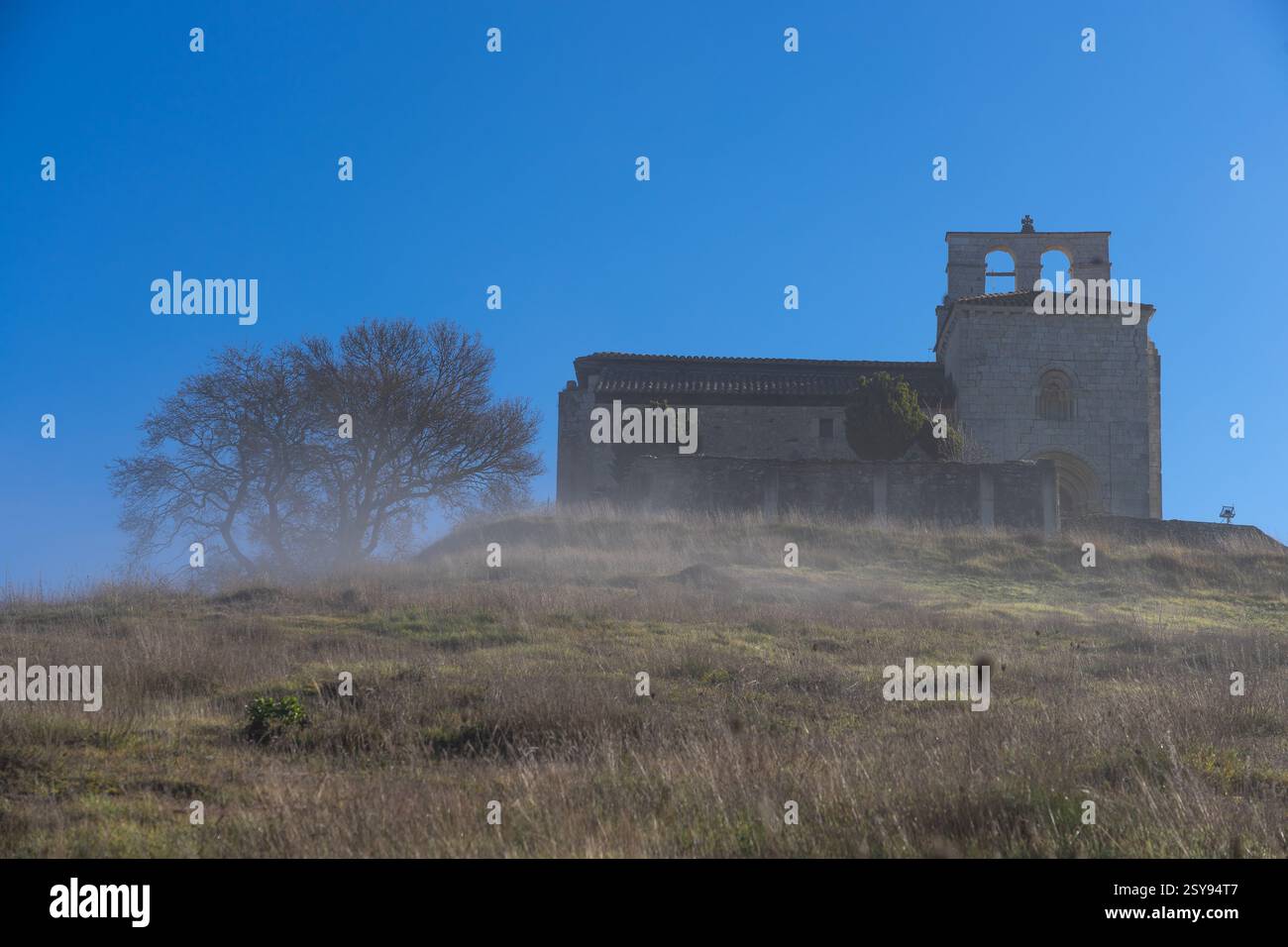 Chiesa romanica di San Pantaleon de Losa nella zona di Merindades nella provincia di Burgos. Castilla y Leon. Spagna. Foto Stock