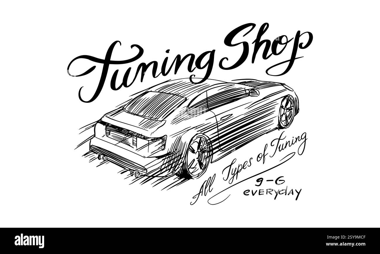 Scopri i dettagli dell'auto per la cura delicata della tua auto. Rivestimento in vinile e riparazione della carrozzeria. Lavare con lucidatura e sintonizzazione tradizionale a mano Illustrazione Vettoriale