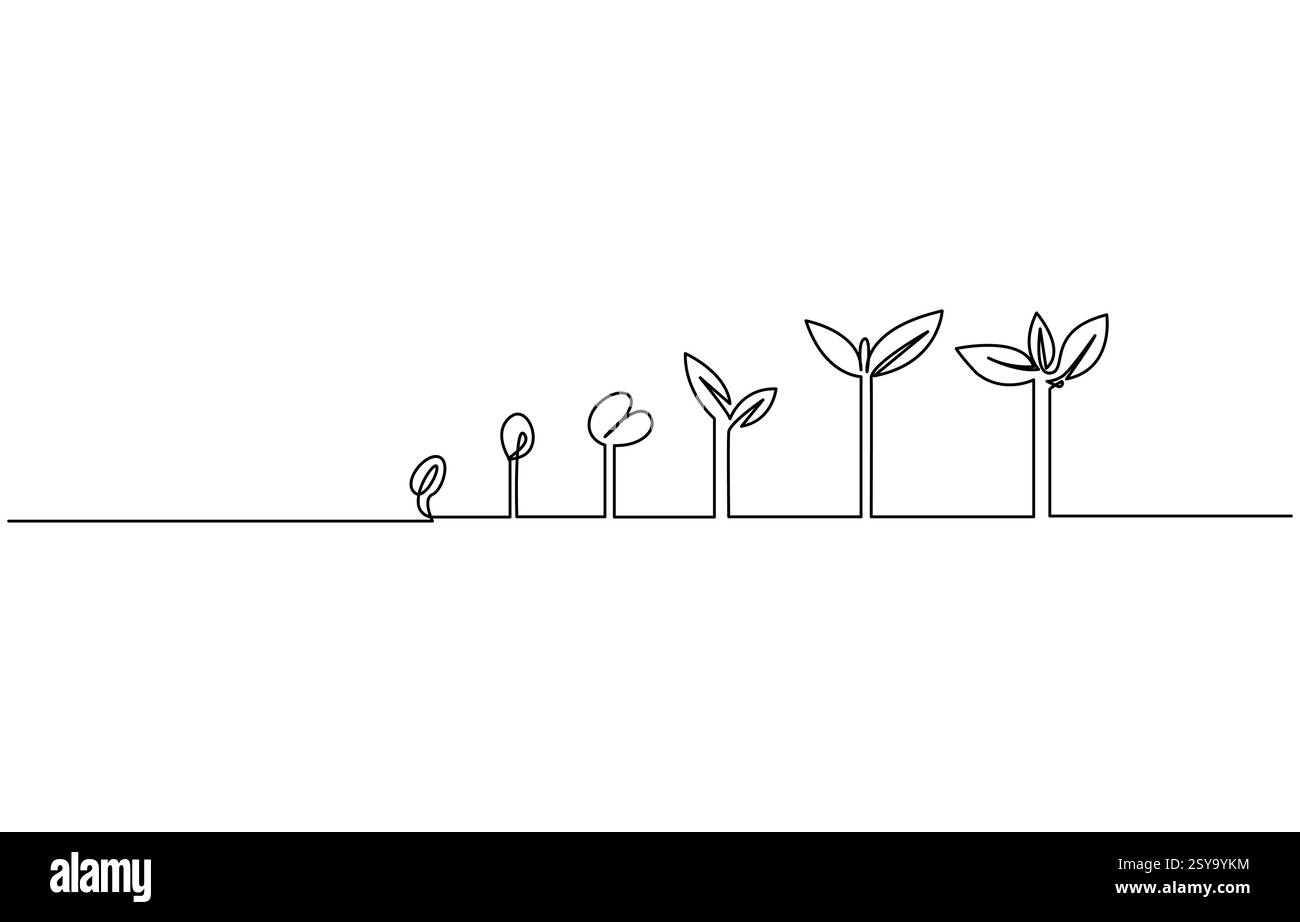 Germoglio vegetale che cresce sulla Terra disegno a linea singola Illustrazione Vettoriale