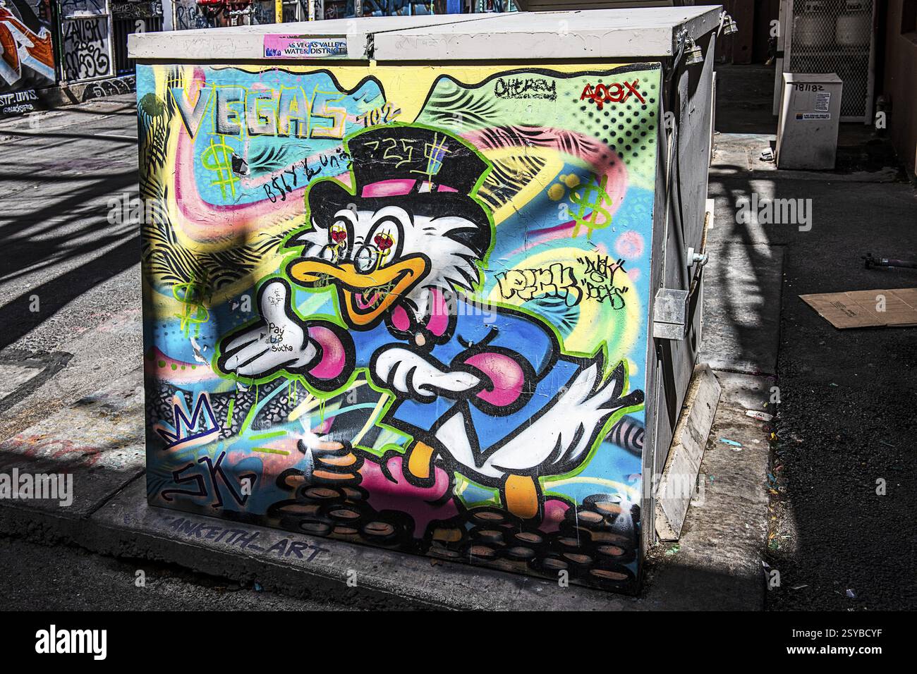 Scrooge McDuck, murales, Downtown, Las Vegas, Nevada, Stati Uniti, Nord America Foto Stock