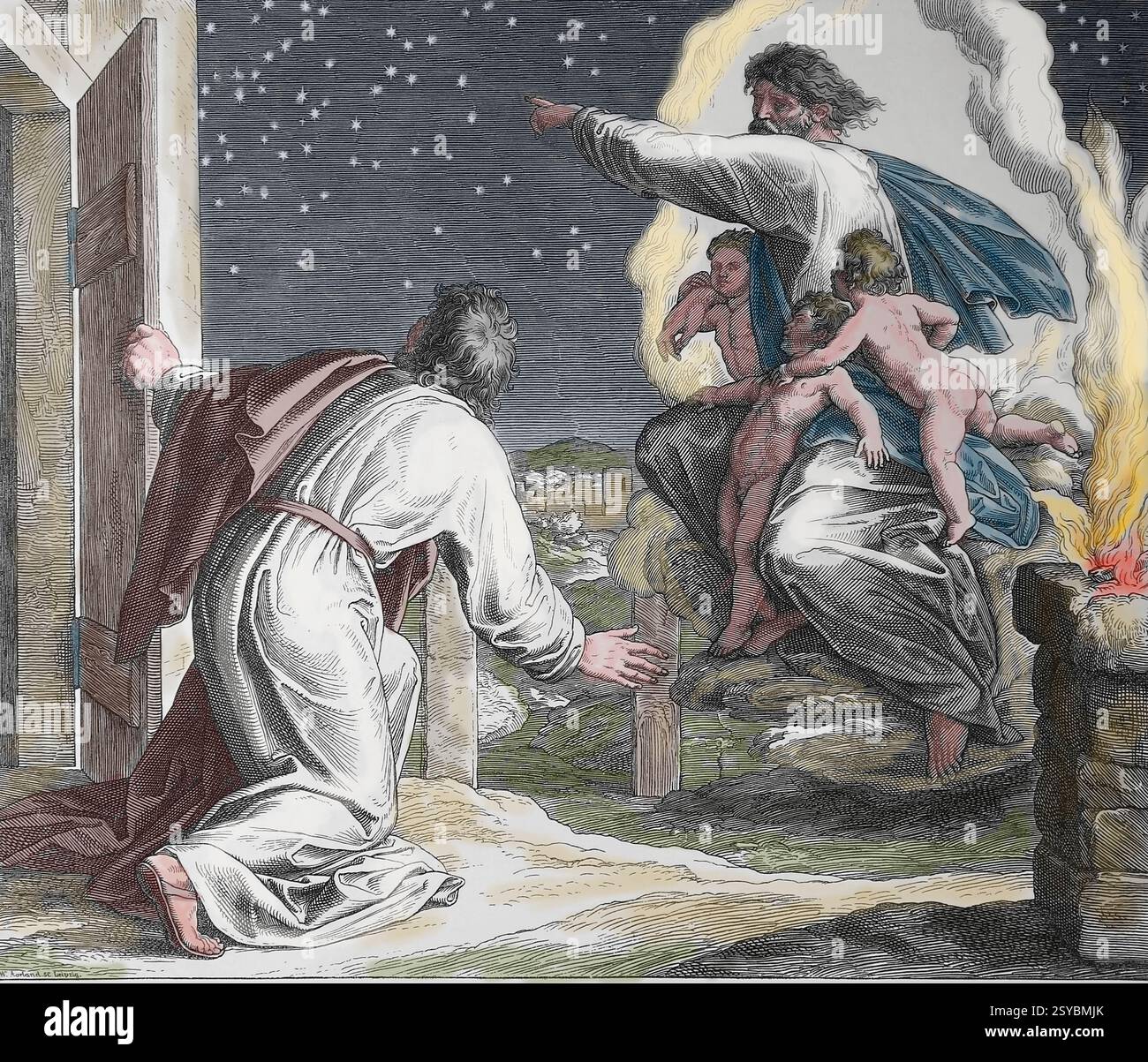 Vecchio Testamento. Abramo riceve la prima promessa. Primo Libro dei Re. Illustrazione di J. Schnorr von Carolsfeld. "La Bibbia dei quadri", 1852-60. Foto Stock