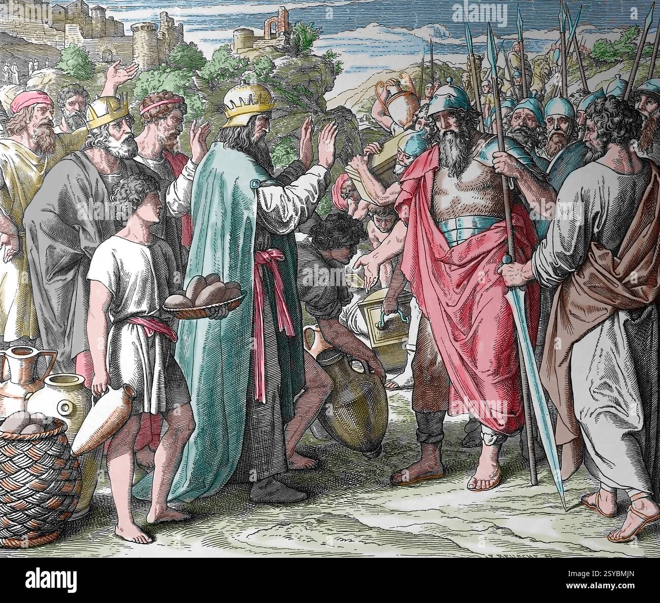 Vecchio Testamento. "Abram è benedetto dal re di Sodoma Melchizedek". Genesi. Illustrazione di J. Schnorr von Carolsfeld. "La Bibbia dei quadri", 1852-60. Foto Stock