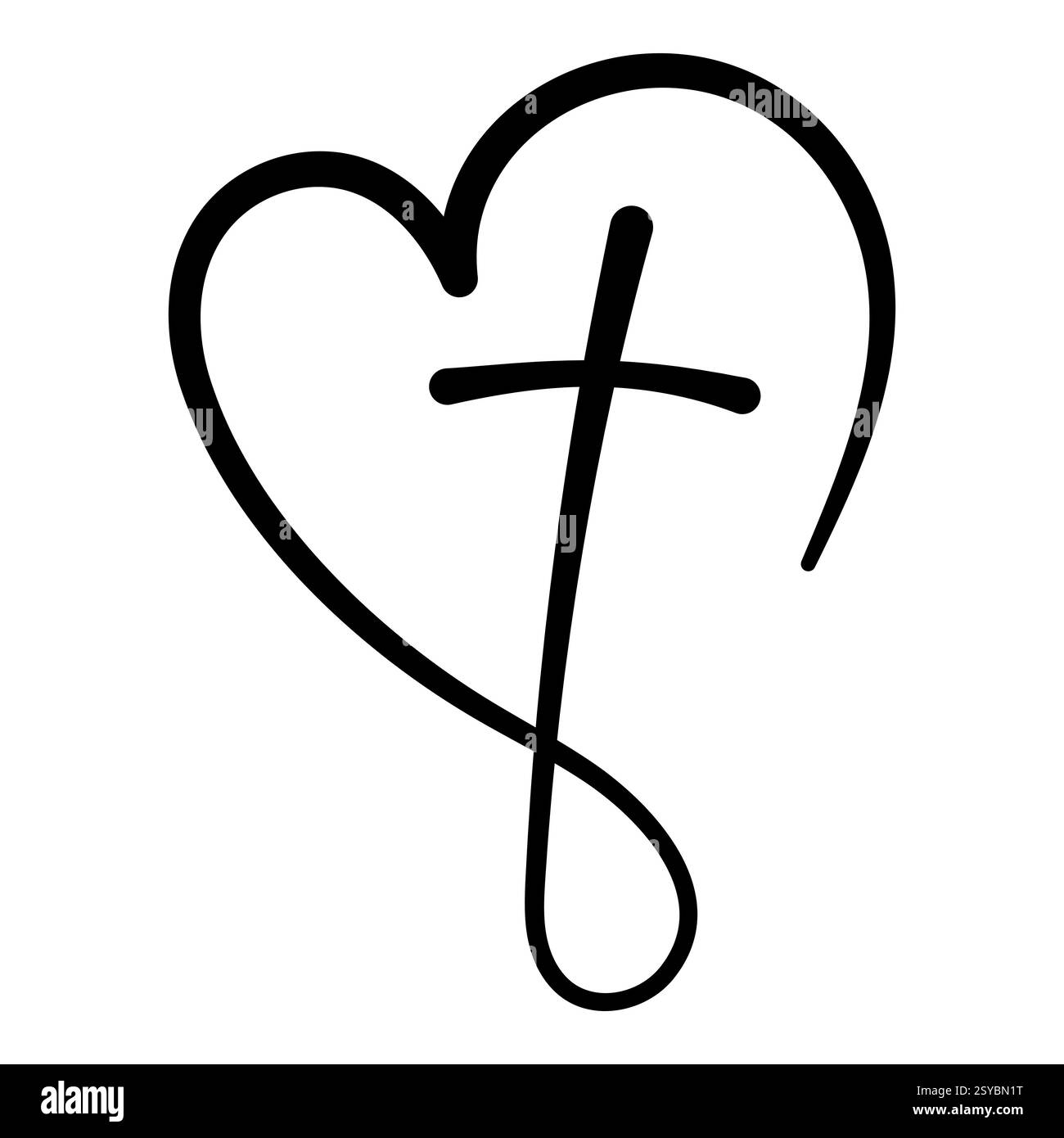 Elegante cuore nero con croce, simbolo spirituale dal design semplice Illustrazione Vettoriale