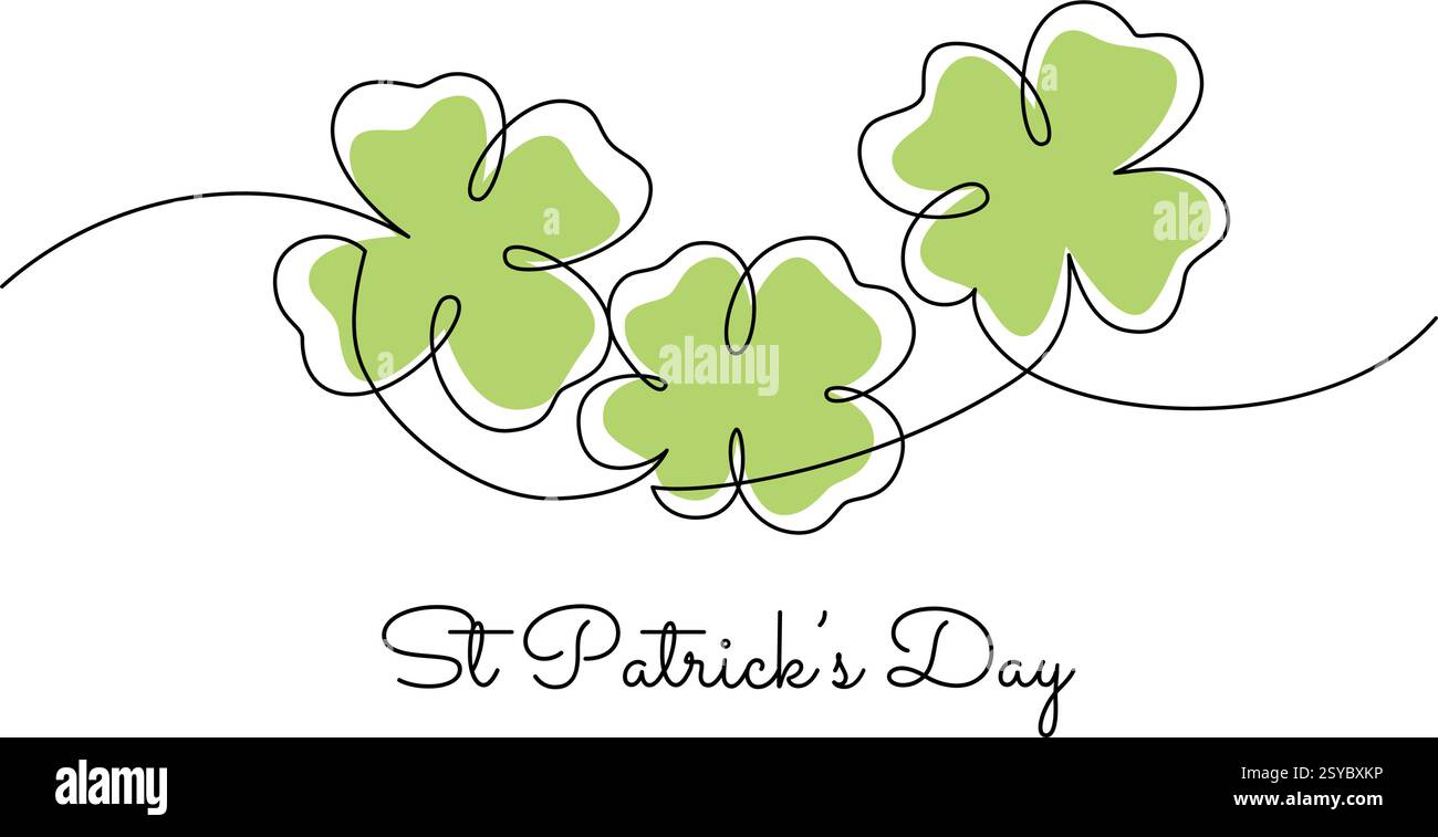 St. Patricks Day un biglietto d'auguri d'arte minimale a una riga con trifoglio e testo in stile lettering Illustrazione Vettoriale