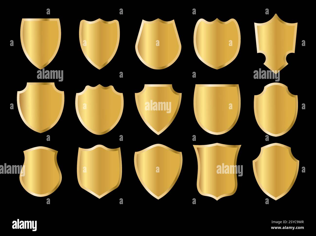 Set di icone Gold Shield per Branding, Logo di sicurezza, progetti Heraldry e progetti digitali. Illustrazione vettoriale Illustrazione Vettoriale
