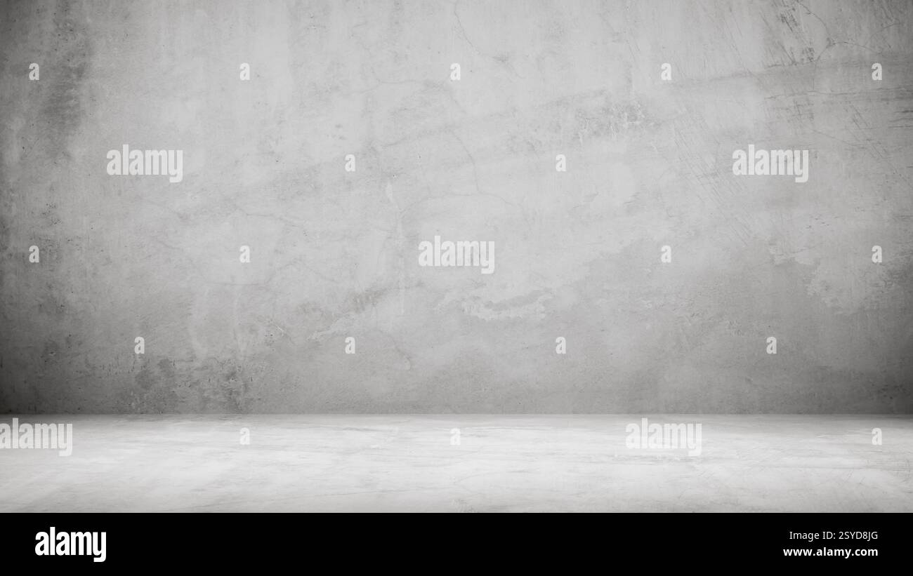Prospettive sullo sfondo di un loft con struttura in cemento con ombra, pavimento vuoto in cemento grigio e stile loft a parete, loft con sfondo di lusso, ben di Foto Stock