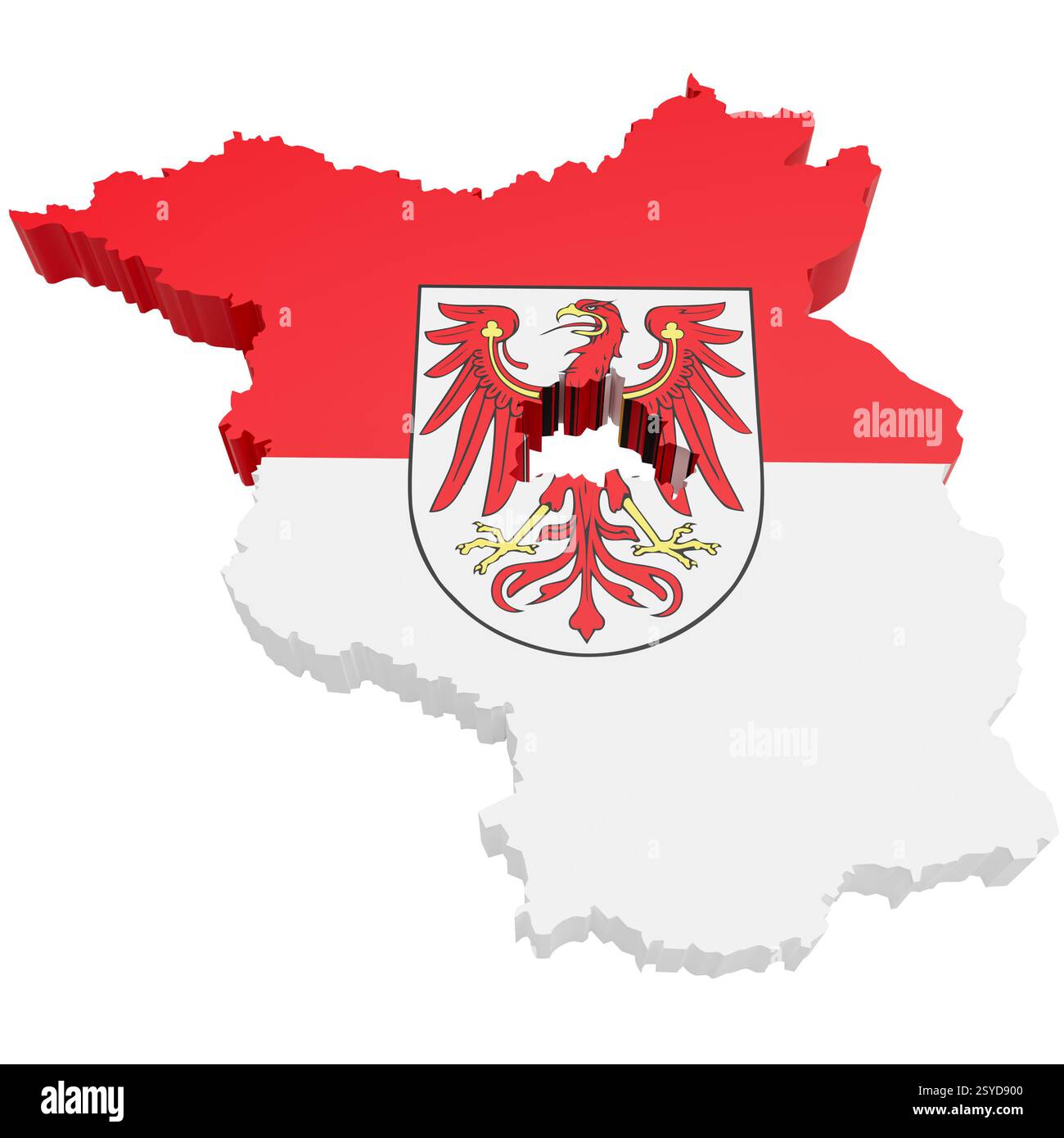 Lo Stato tedesco Brandeburgo ha evidenziato e coperto secondo la bandiera ufficiale. Isolato su sfondo bianco puro per una migliore separazione Foto Stock