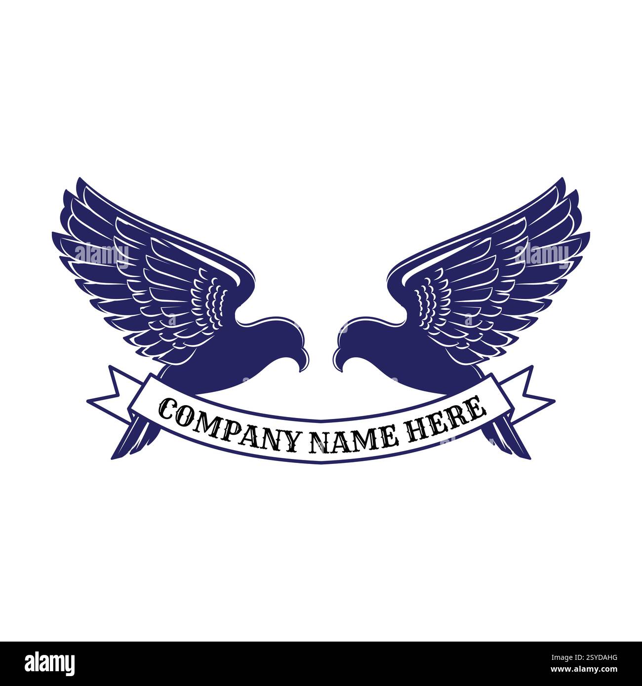 Silhouette semplice e minimalista Wings Pigeon dove Bird con disegno a nastro con logo Illustrazione Vettoriale