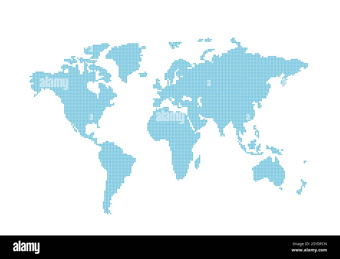 Una mappa del mondo in stile moderno. Una mappa del mondo composta da punti blu su sfondo bianco. Illustrazione Vettoriale