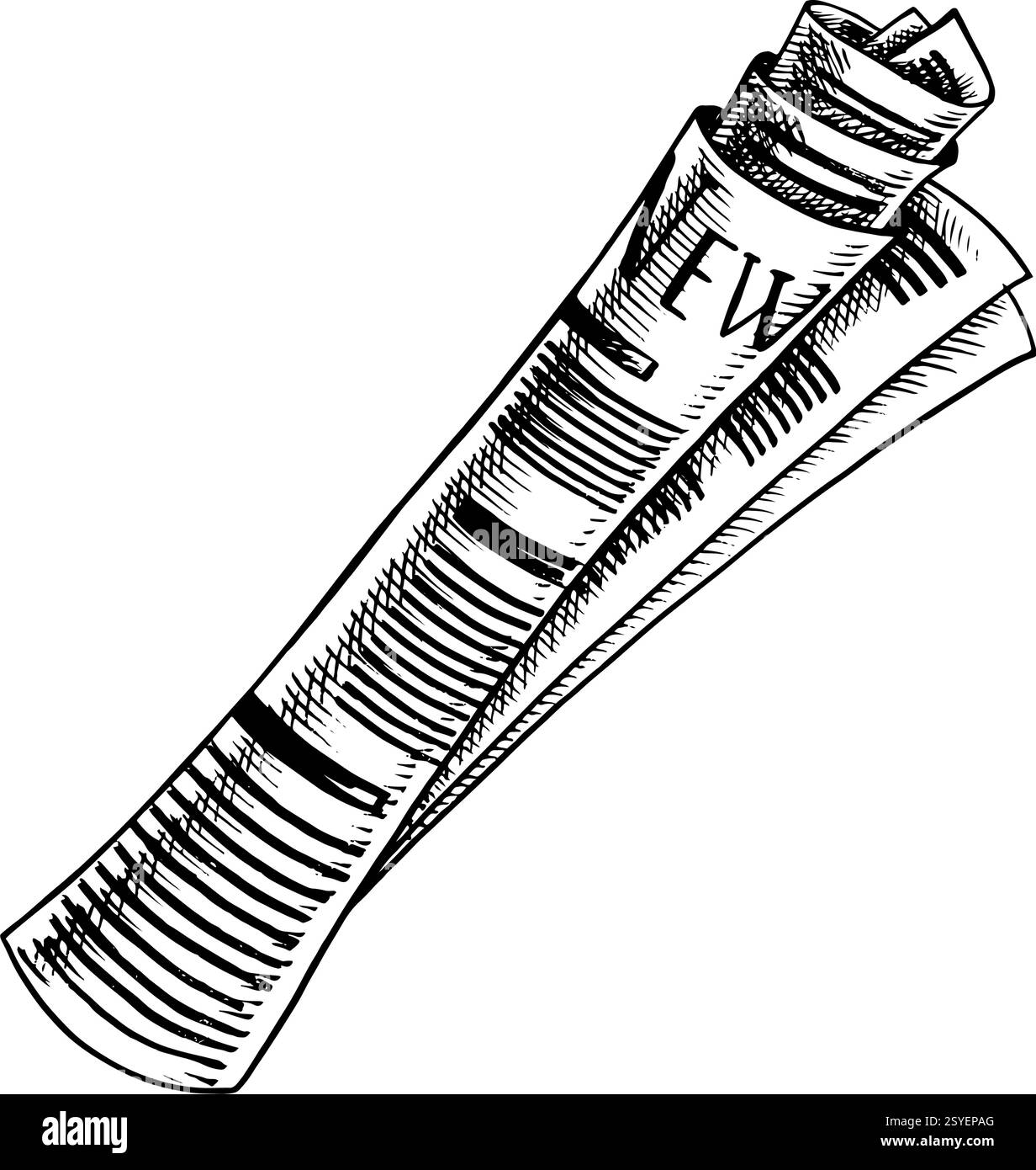 Un rotolo di giornale. Un'illustrazione grafica vettoriale disegnata a mano. Immagine in bianco e nero. Separato dallo sfondo. Perfetto per poster, cartoline e. Illustrazione Vettoriale Un rotolo di giornale. Un'illustrazione grafica vettoriale disegnata a mano. Immagine in bianco e nero. Separato dallo sfondo. Perfetto per poster, cartoline e. Illustrazione Vettoriale