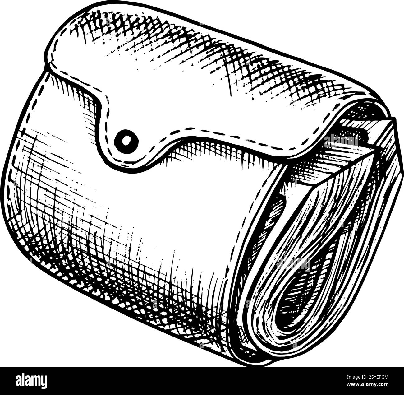 Un portafoglio pieno di banconote. Un'illustrazione grafica vettoriale disegnata a mano. Immagine in bianco e nero della ricchezza. Separato dallo sfondo. Per i poster, po Illustrazione Vettoriale