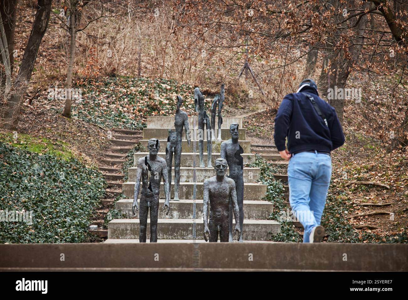 Praga, capitale della Repubblica Ceca, Memoriale alle vittime del comunismo dell'artista Olbram Zoubek Foto Stock