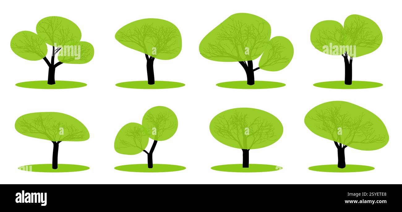 Più alberi stilizzati in varie forme Illustrazione Vettoriale
