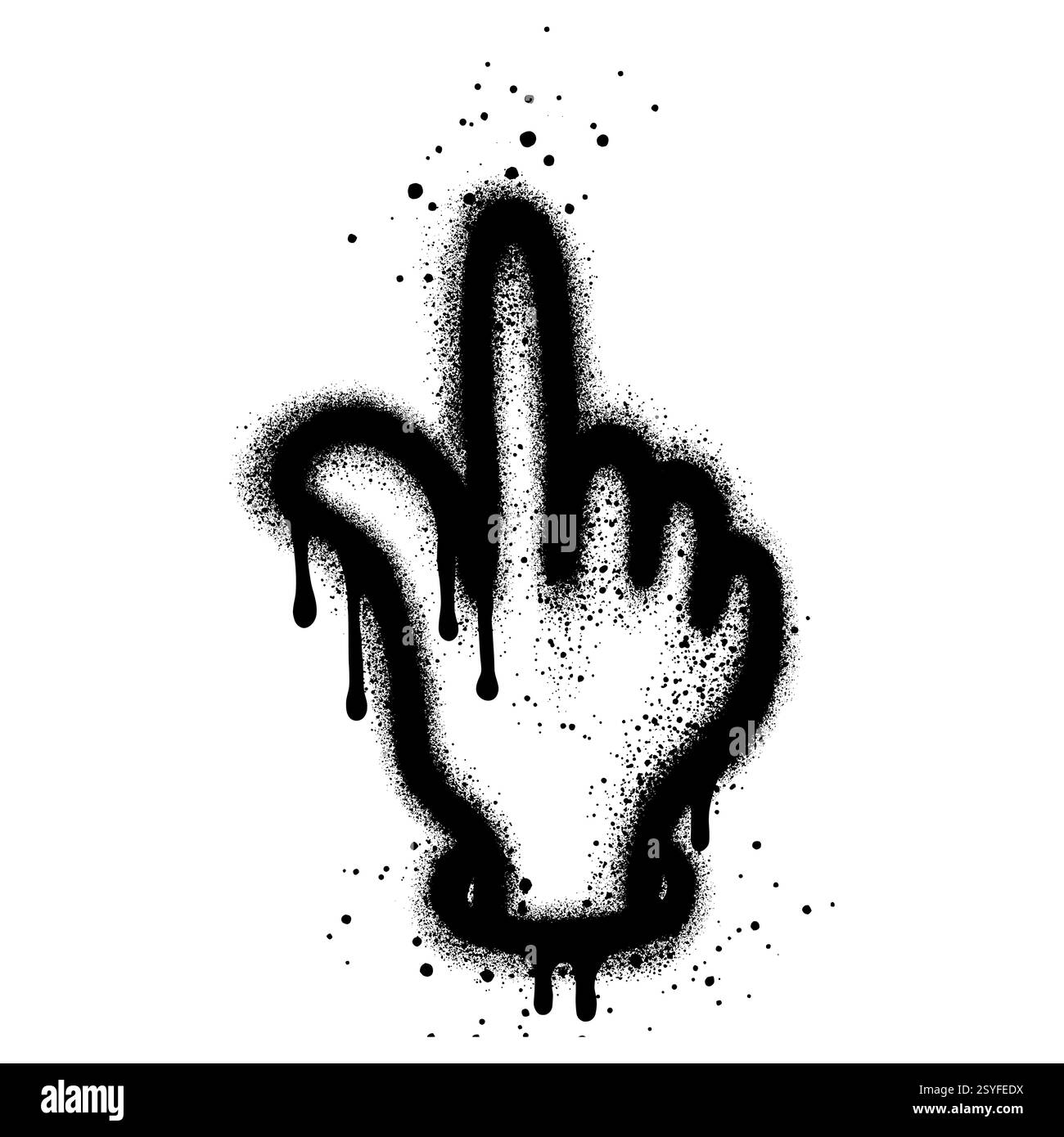 Icona con il dito della mano Graffiti spruzzata in nero su bianco. Illustrazione Vettoriale
