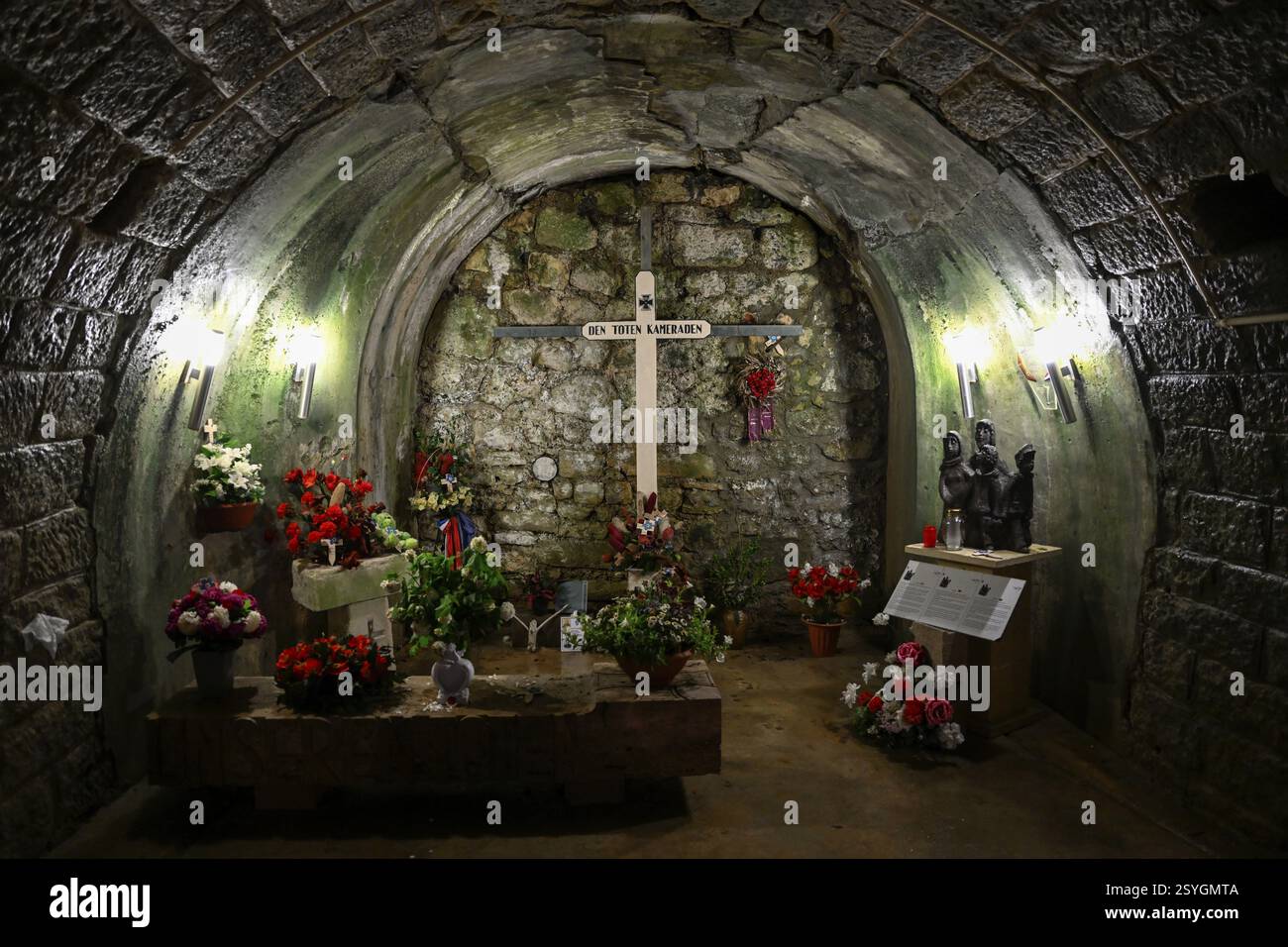Cappella a Fort de Douaumont, fortezza francese della prima guerra mondiale, campo di battaglia di Verdun, Verdun, regione Grand Est, Francia, Europa Foto Stock