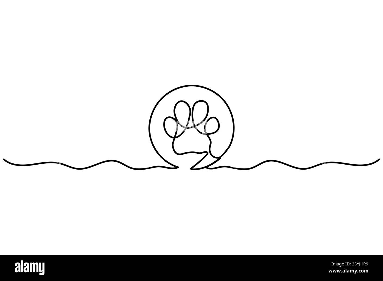 la zampa di cane continua a una linea delinea l'illustrazione vettoriale del modello minimalista Illustrazione Vettoriale