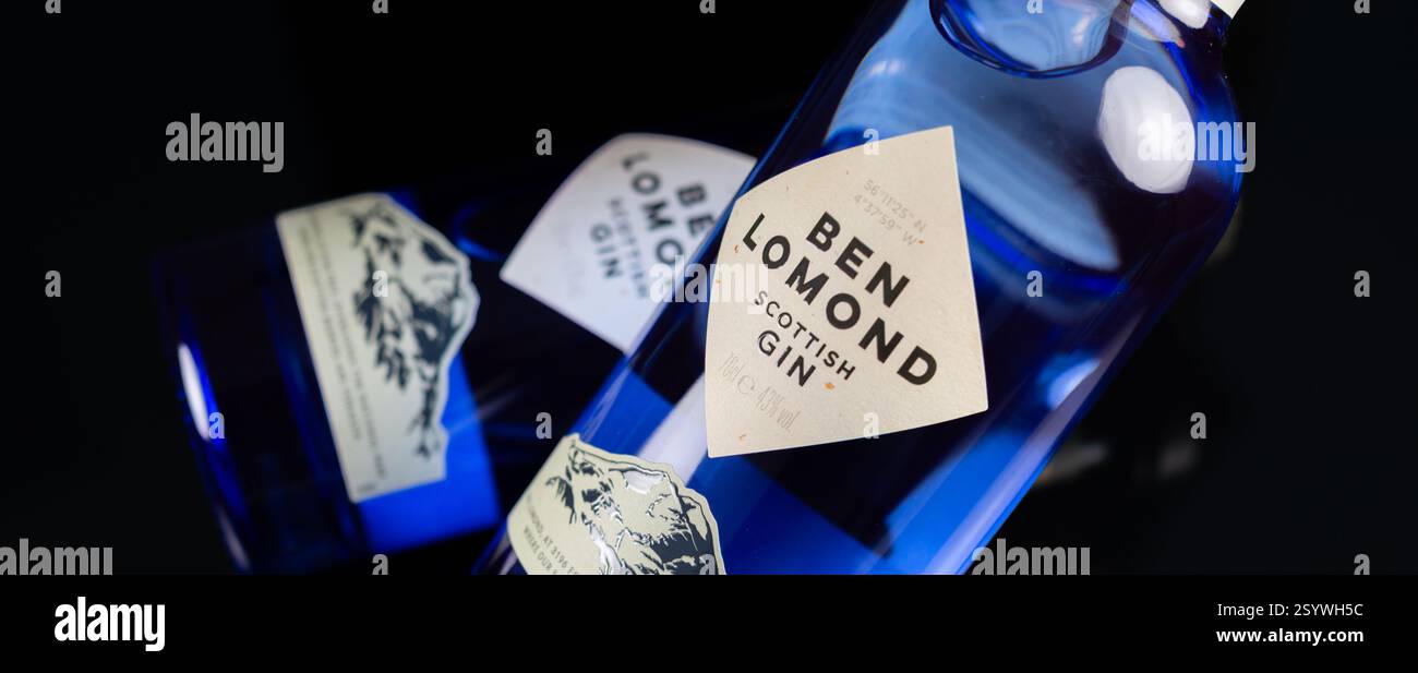LONDRA, Regno Unito - 31 LUGLIO 2024 il gin Ben Lomond contiene 11 botaniche, tra cui due bacche scozzesi raccolte a mano, che creano un vivace e frizzante gg secco londinese Foto Stock