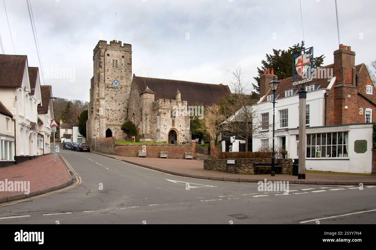 Villaggio storico di Wrotham e chiesa di San Giorgio nr Maidstone & Sevenoaks, Kent, Inghilterra Foto Stock