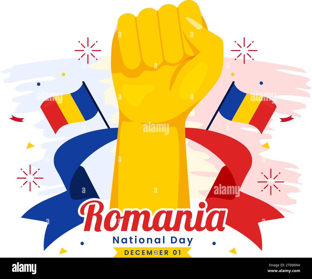 Illustrazione vettoriale della giornata Nazionale della Romania il 1 dicembre con lo sfondo della bandiera sventolante in occasione della festa commemorativa della grande Unione Romena Design di cartone animato piatto Illustrazione Vettoriale