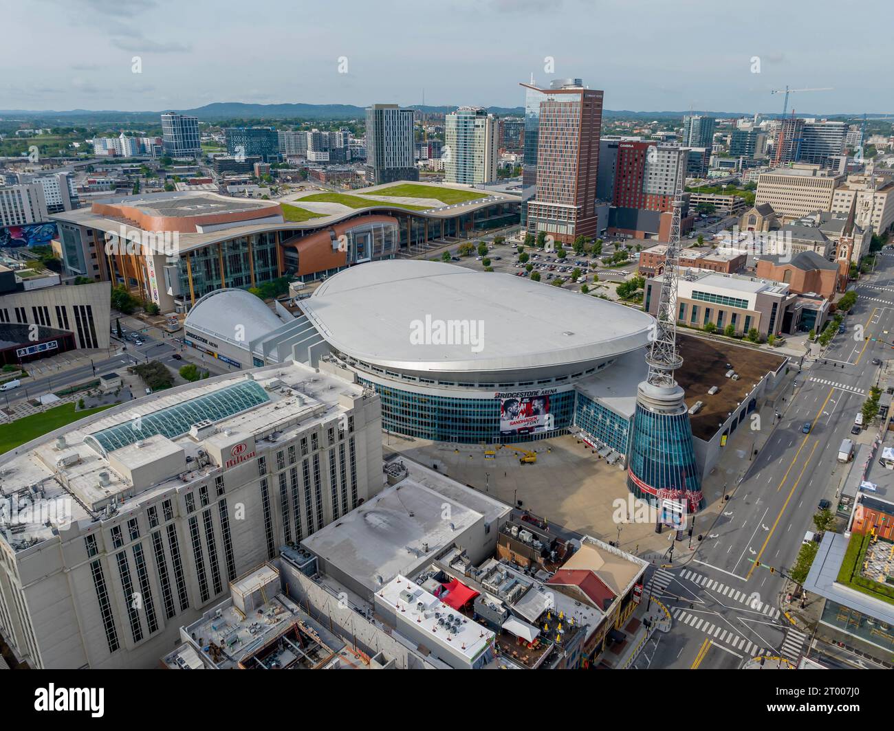 Vista aerea della Bridgestone Arena, sede dei Nashville Predators Foto Stock