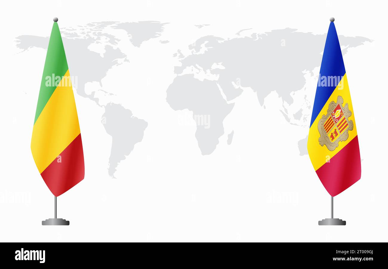 Mali e Andorra bandiere per un incontro ufficiale sullo sfondo della mappa mondiale. Illustrazione Vettoriale