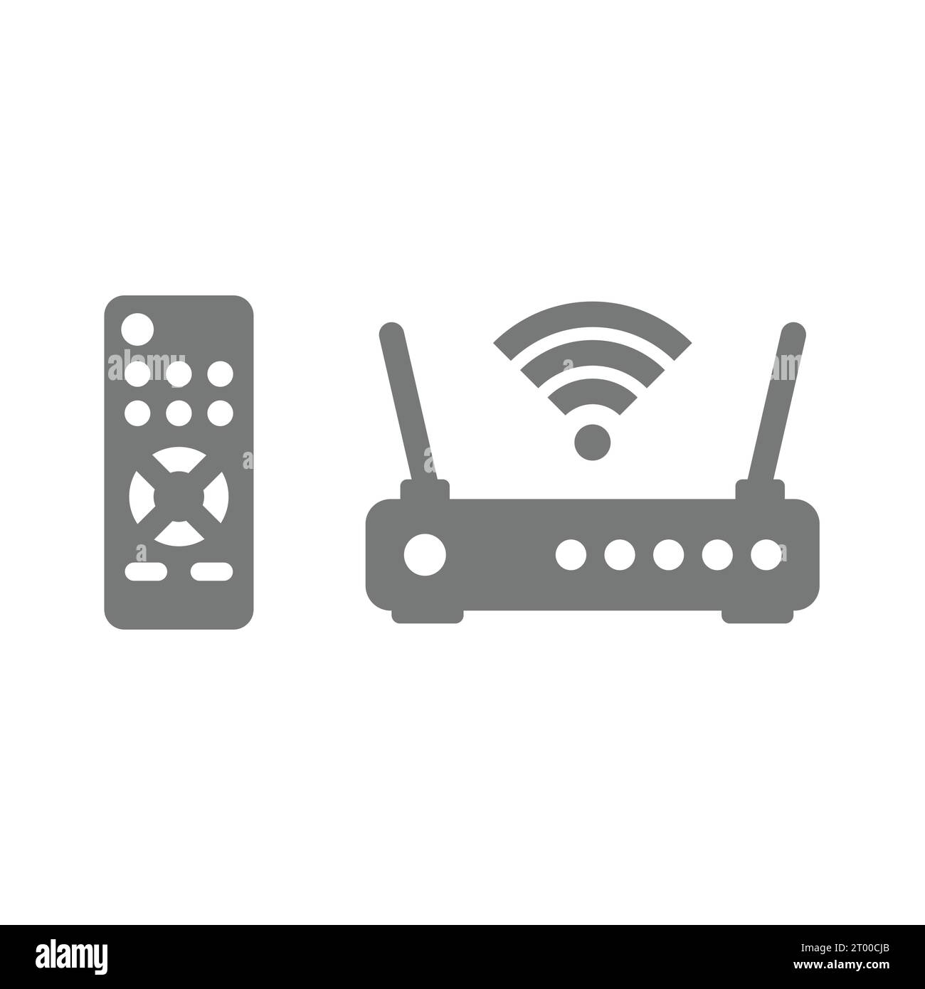 Icone del servizio TV e del provider di servizi Internet. Telecomando e router, wi fi, connessione wireless e set di icone del televisore. Illustrazione Vettoriale