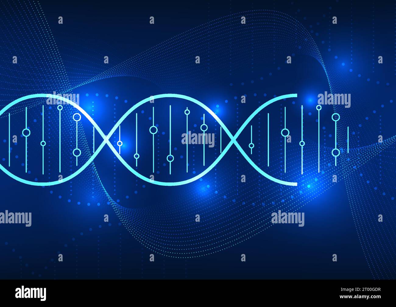 Background tecnologico medicale che mostra il DNA, simboleggia i progressi e l'innovazione della medicina moderna Illustrazione Vettoriale