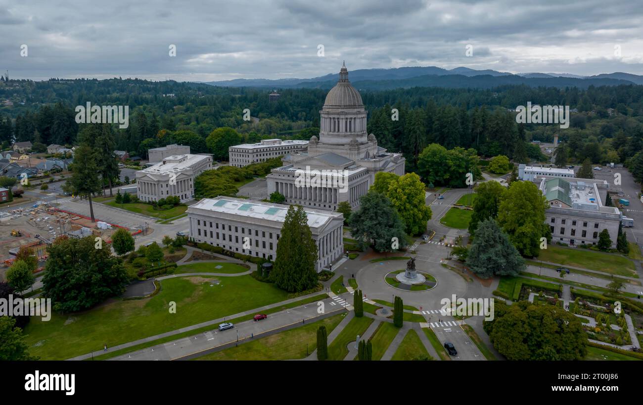 Vista aerea del Campidoglio dello Stato di Washington ad Olympia, Washington. Foto Stock