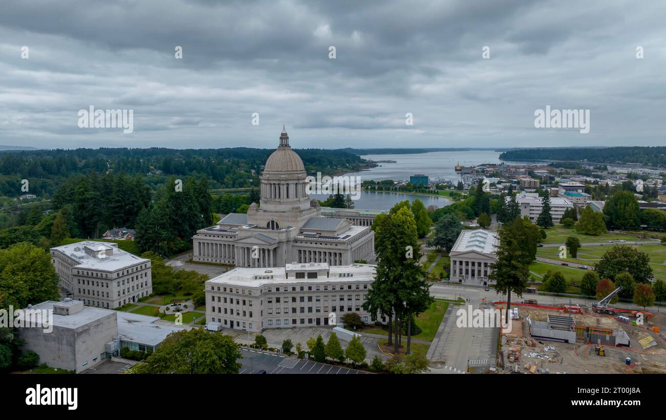 Vista aerea del Campidoglio dello Stato di Washington ad Olympia, Washington. Foto Stock