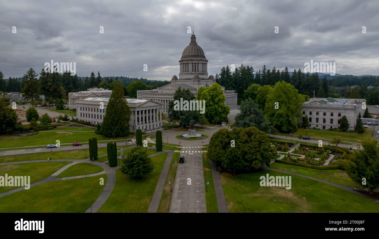 Vista aerea del Campidoglio dello Stato di Washington ad Olympia, Washington. Foto Stock