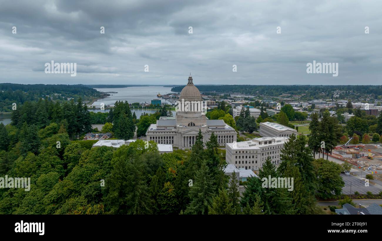 Vista aerea del Campidoglio dello Stato di Washington ad Olympia, Washington. Foto Stock