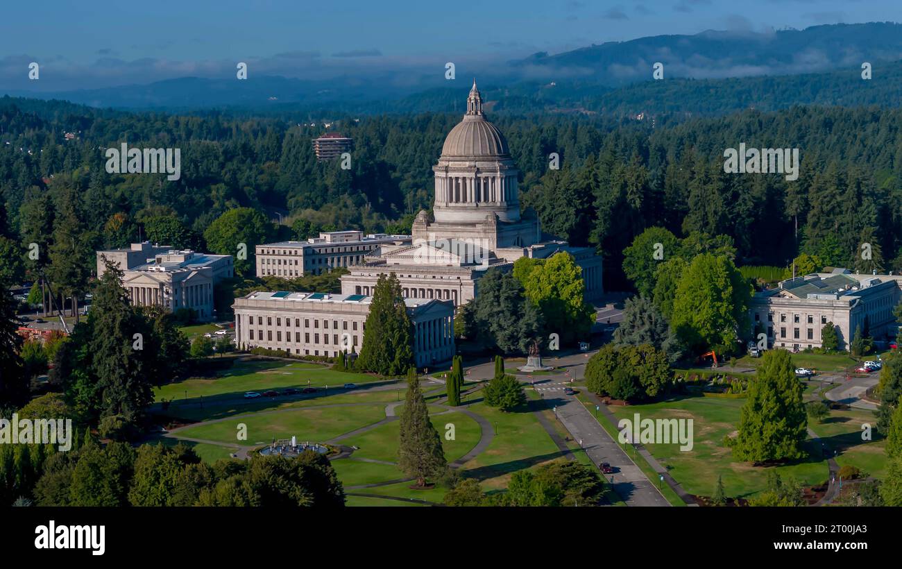 Vista aerea del Campidoglio dello Stato di Washington ad Olympia, Washington. Foto Stock