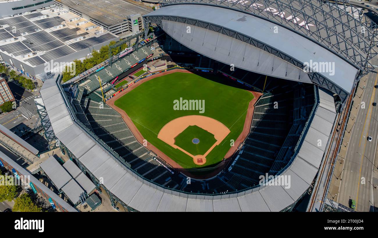 Vista aerea del T-Mobile Park, sede dei Seattle Mariners Foto Stock
