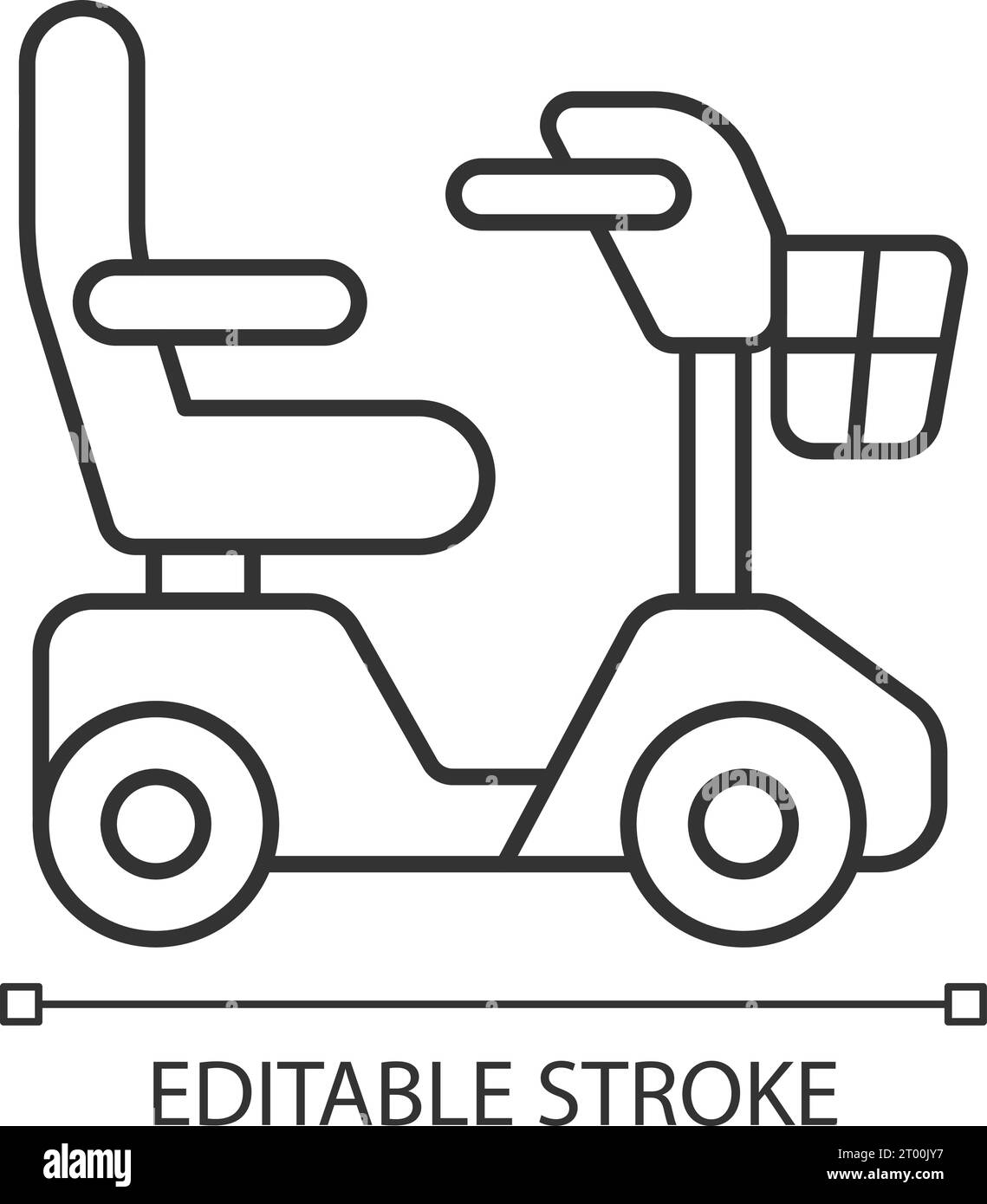 Icona di uno scooter mobile nero con linea sottile personalizzabile in 2D. Illustrazione Vettoriale