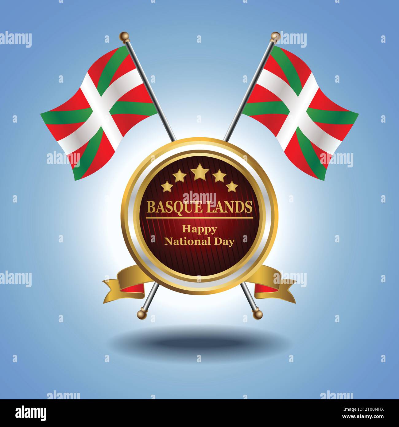 Piccola bandiera nazionale dei Paesi Baschi sul Circle con sfondo blu garadasi Illustrazione Vettoriale