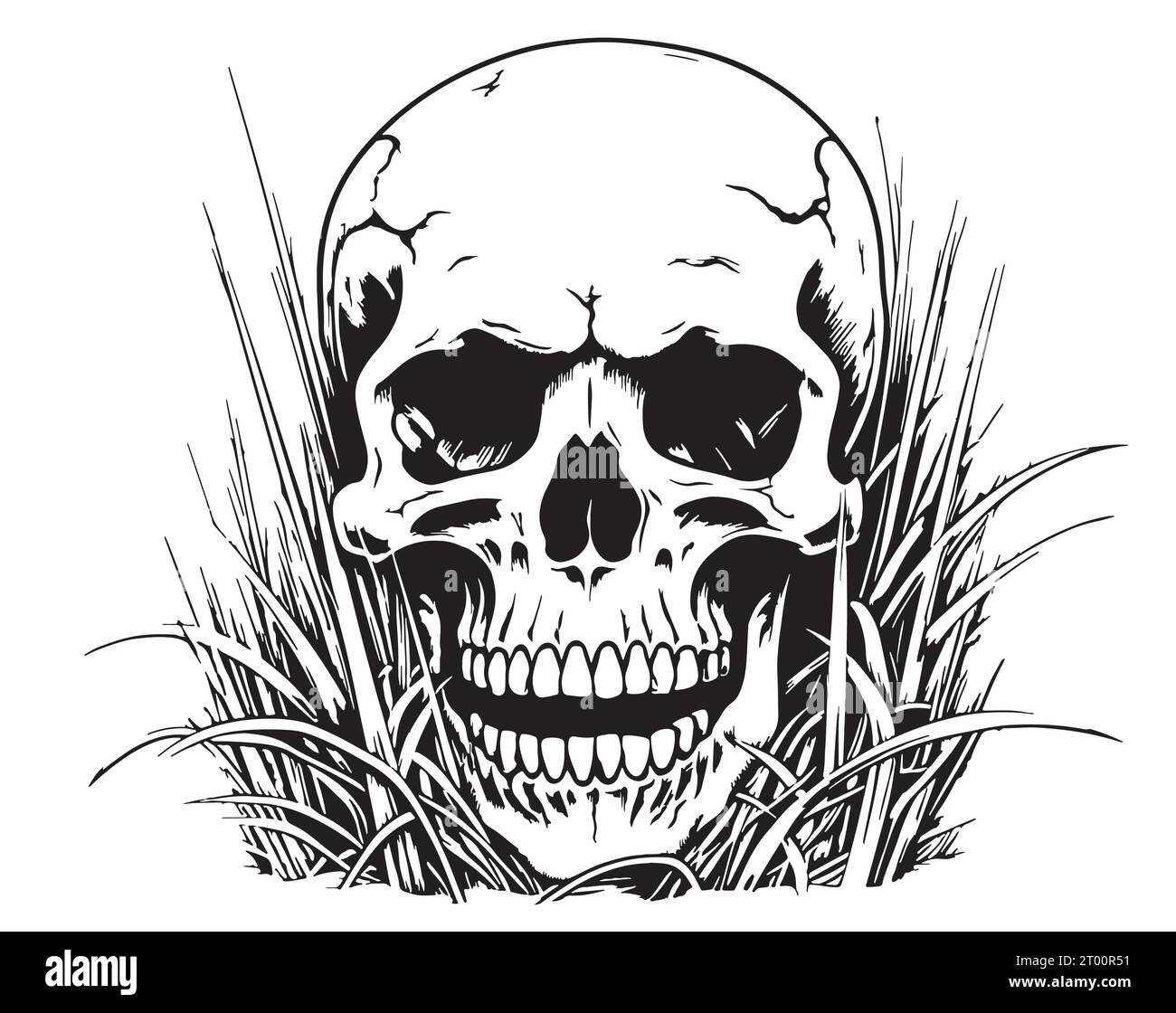 Teschio umano nello schizzo dell'erba disegnato a mano Vector Death Day Illustrazione Vettoriale