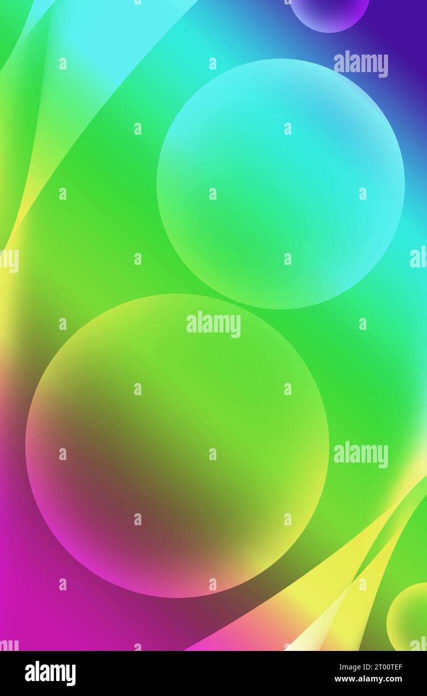 Illustrazione astratta di sfere 3D multicolore sfumate di varie dimensioni Foto Stock