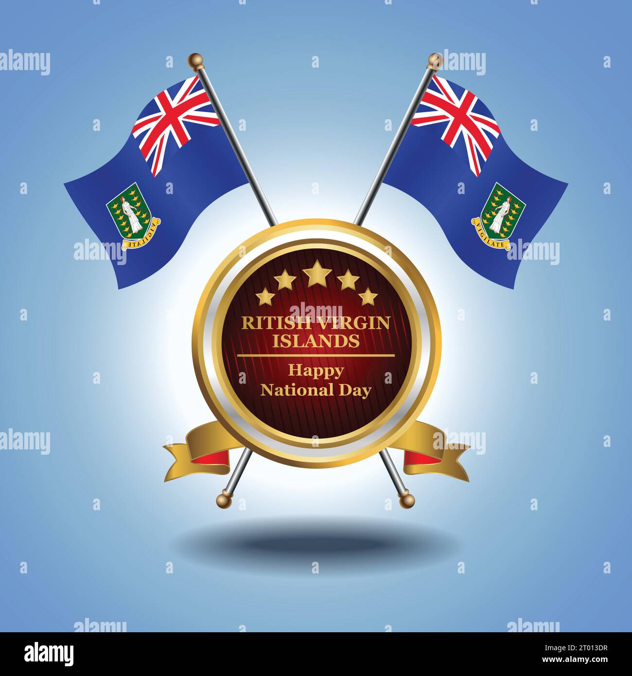 Piccola bandiera nazionale delle Isole Vergini britanniche su Circle con sfondo blu garadasi Illustrazione Vettoriale
