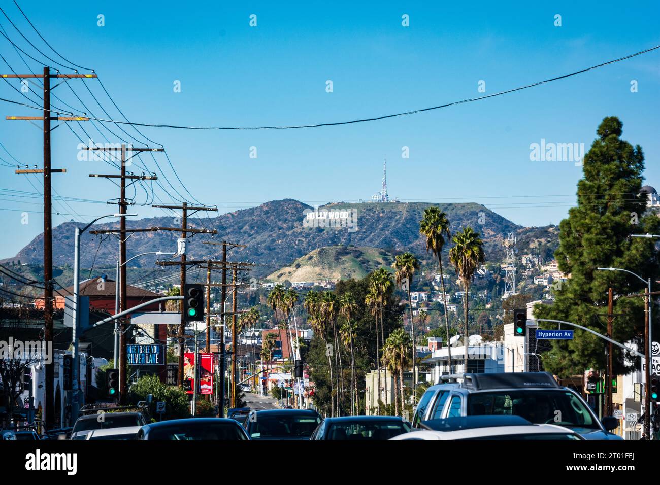 Vista sulle colline di Los Angeles dal distretto di Silver Lake, Los Angeles, California, Stati Uniti Foto Stock