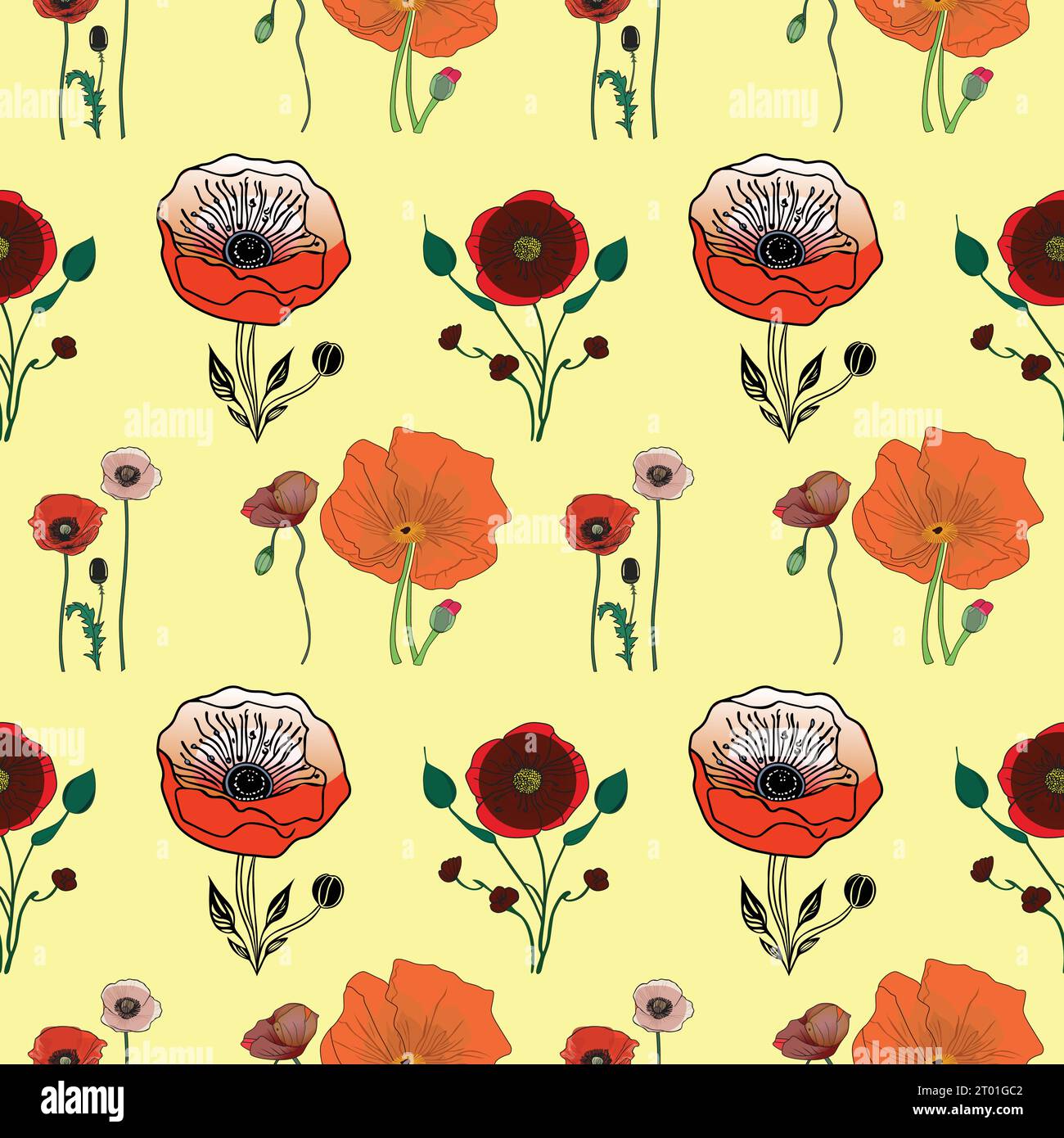 Stile piatto fiore motivo senza cuciture, design vettoriale, Illustrazione Vettoriale