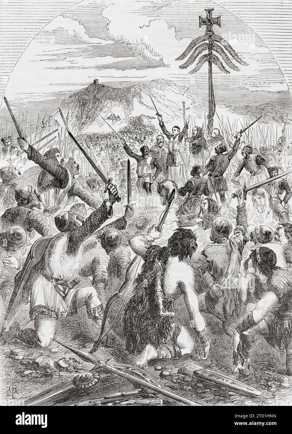 La battaglia dello Standard, nota anche come battaglia di Northallerton, 22 agosto 1138. Da Cassell's Illustrated History of England, pubblicato nel 1857. Foto Stock