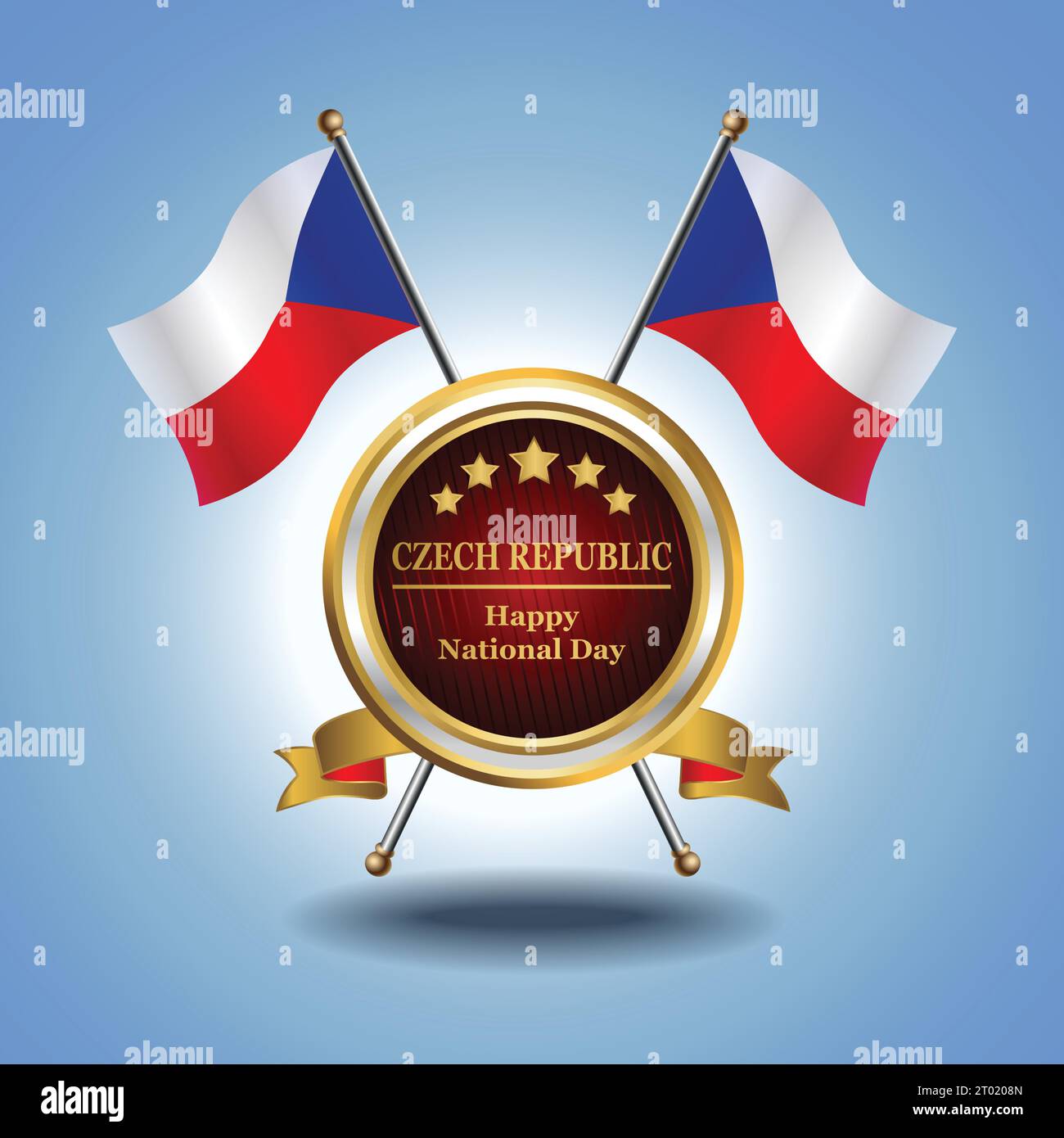 Piccola bandiera nazionale della Repubblica Ceca su Circle con sfondo blu garadasi Illustrazione Vettoriale