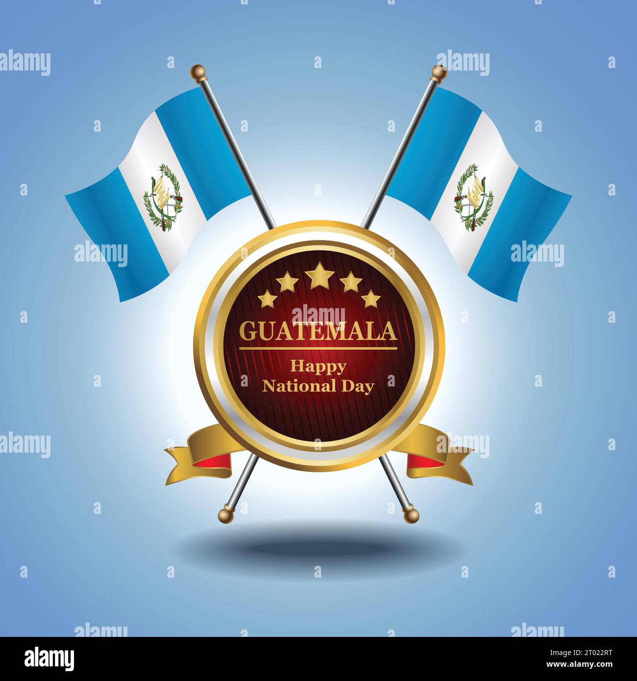 Piccola bandiera nazionale del Guatemala su cerchio con sfondo blu garadasi Illustrazione Vettoriale