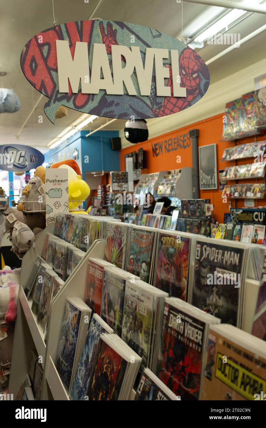 Fumetti in vendita presso il negozio di fumetti Vault of Midnight ad Ann Arbor, Michigan Foto Stock