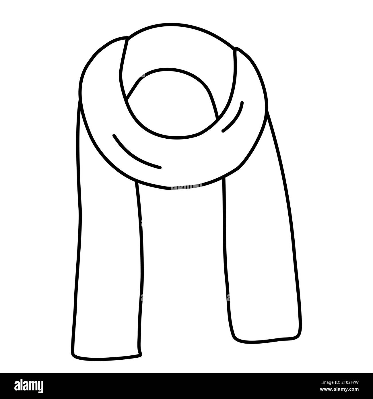 Sciarpa invernale arrotolata, illustrazione vettoriale piatta in stile doodle per il libro da colorare dei bambini Illustrazione Vettoriale